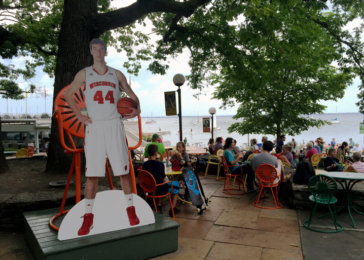 Cut-out of Frank Kaminsky at the Memorial Union Terrace.