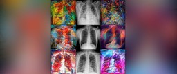 X-rays of lungs laid out in a grid.