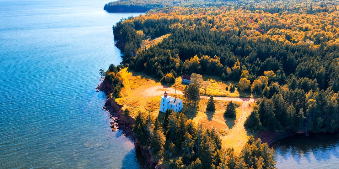 Aerial view of Rocky Point lighthouse