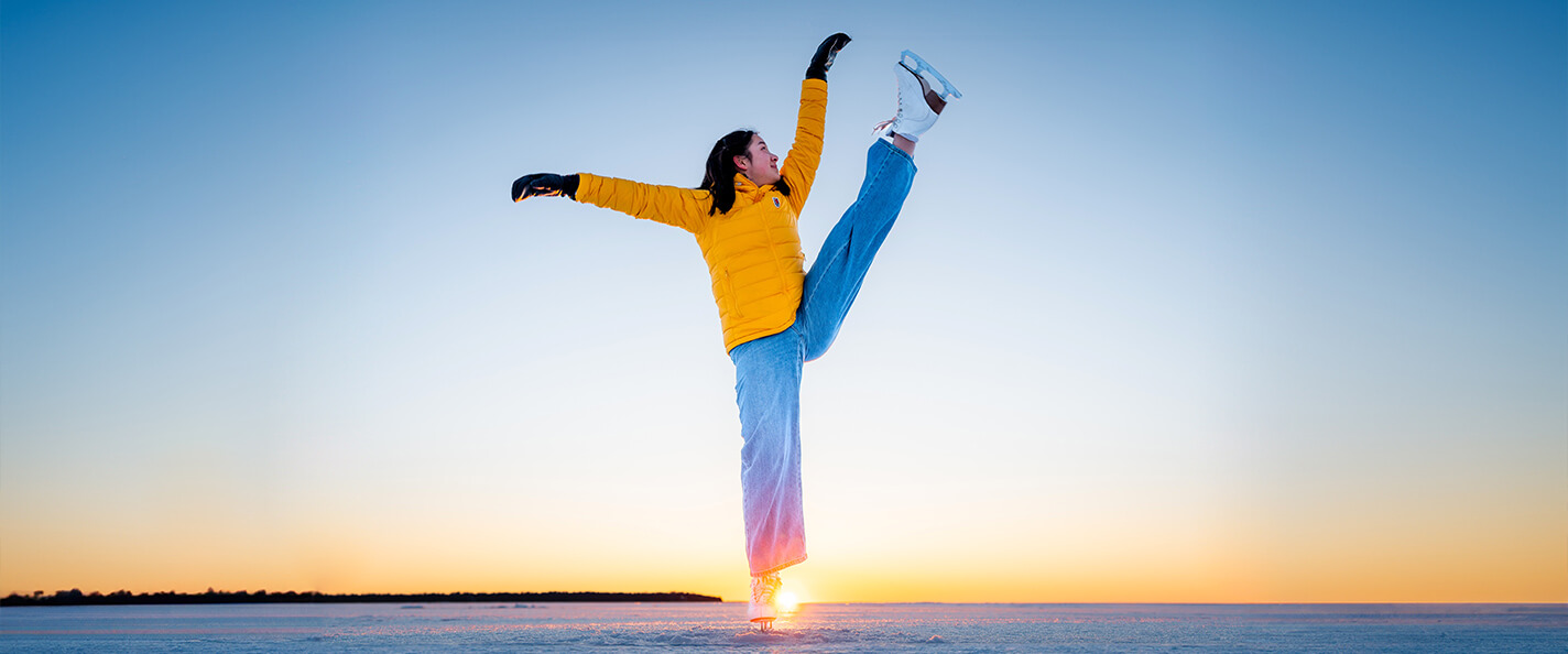 Huang skates on Lake Mendota.