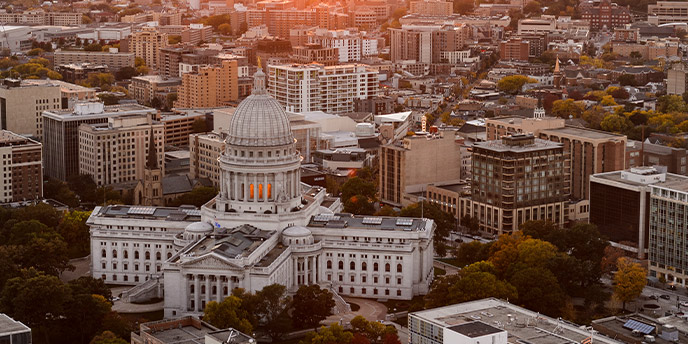 Aerial view of downtown Madison, WI