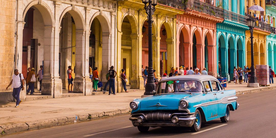 Blue oldtimer taxi in Havana, Cuba