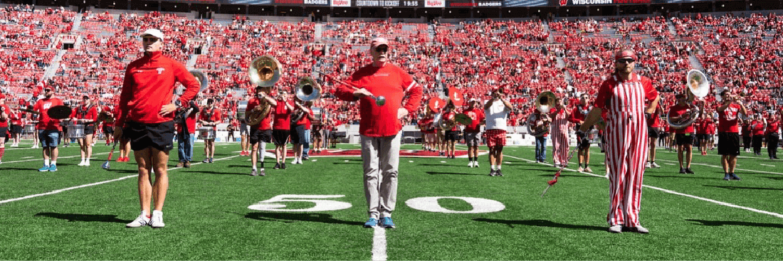 UW Marching Band alumni performing on Camp Randall