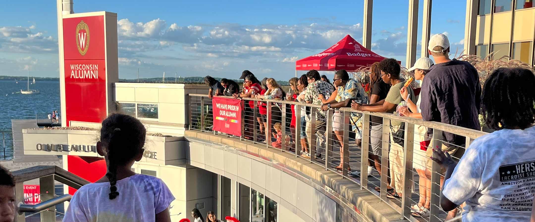 Badgers celebrate at One Alumni Place.