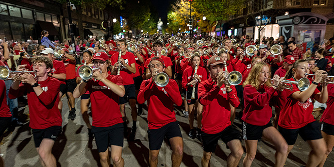 UW Marching Band performing on State St.